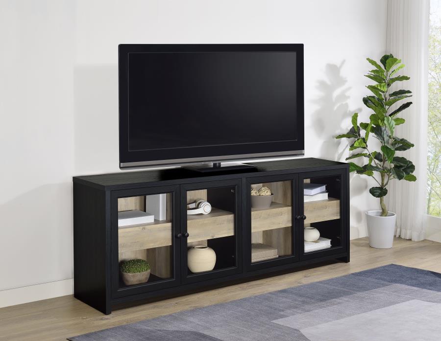 Denison Black & Distressed Pine 79" TV Stand Media Console – 720223 — product view 1