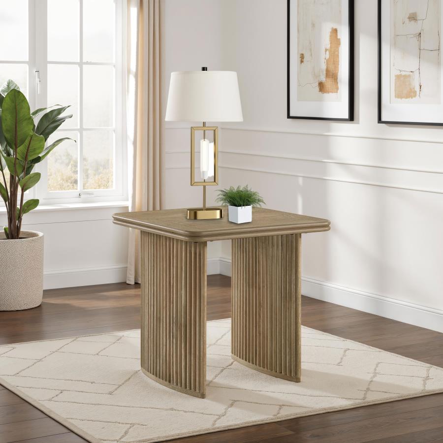 Adina Distressed Light Brown Reeded Square End Table – 722857 — product view 1