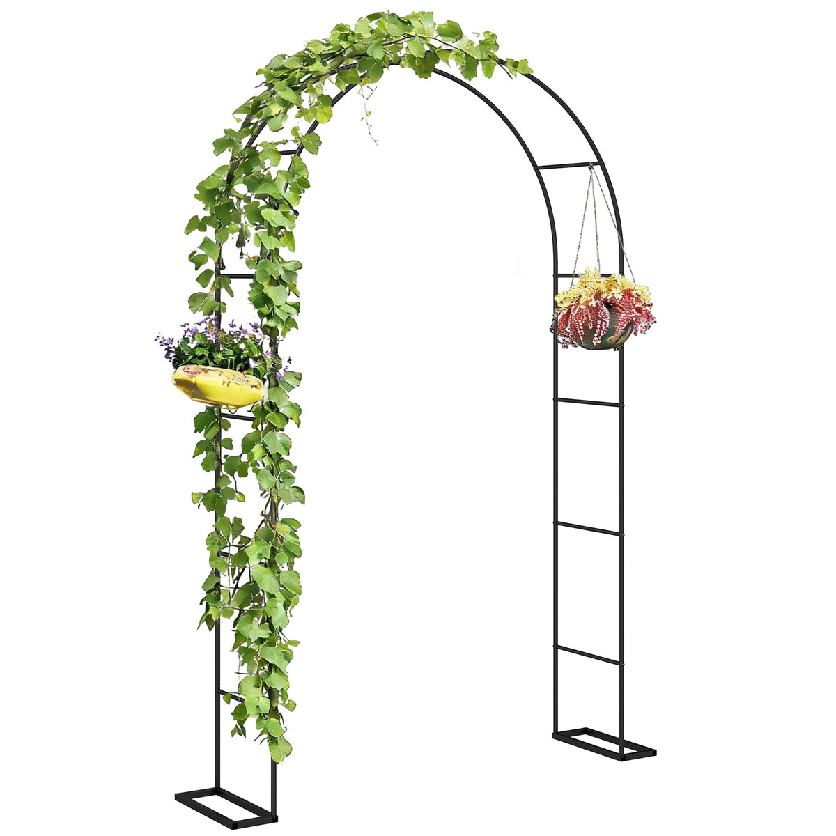 8 ft Steel Garden Arch Trellis with Base, Black — product view 1