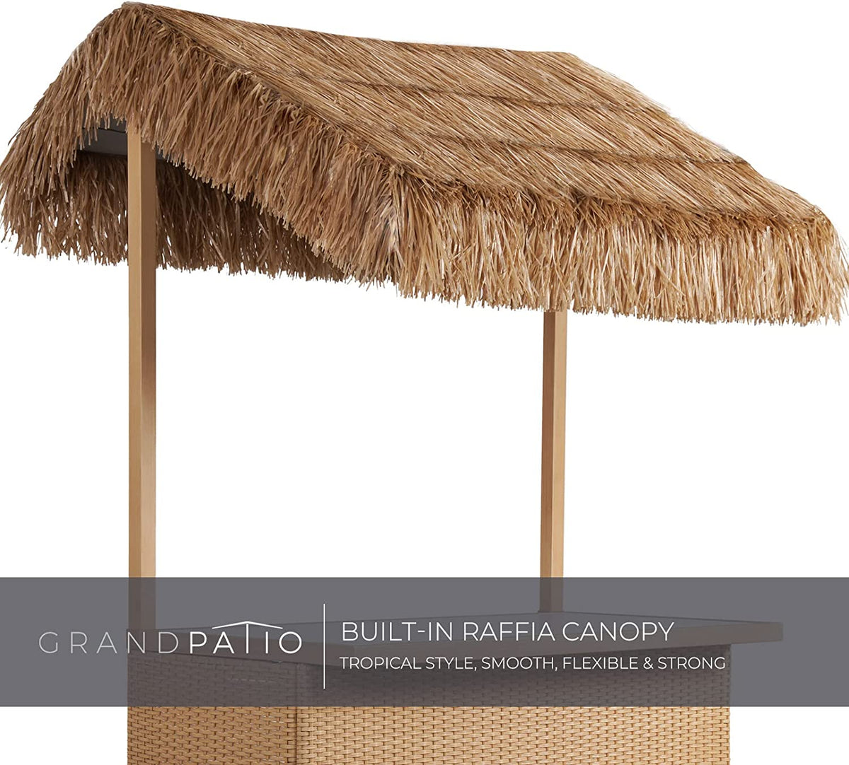 LOUNGE YARD Outdoor Phuket 3 Pieces Resin Wicker Ceramic Steel Storage Tiki Bar and Stools — product view 5