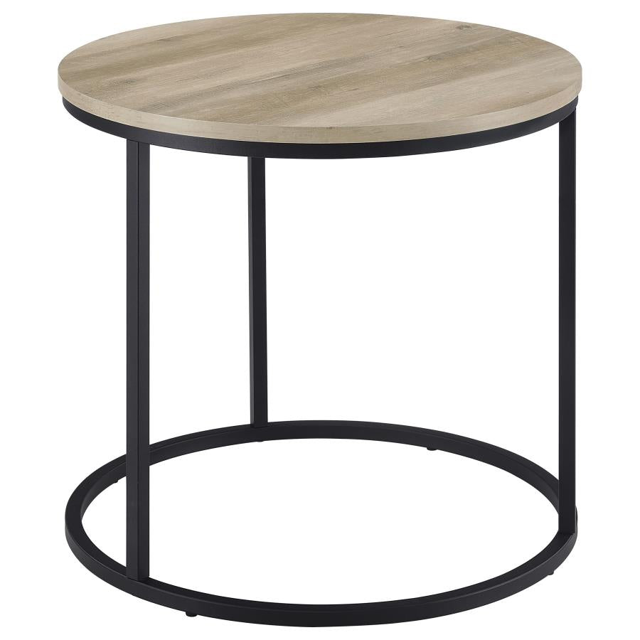 Coaster Lainey Pine Round End Table with Black Metal Base – 736047 — product view 2
