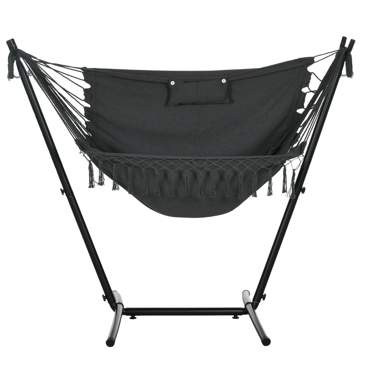 Patio Hammock Chair with Stand, Headrest and Side Pocket, Dark Grey — product view 2