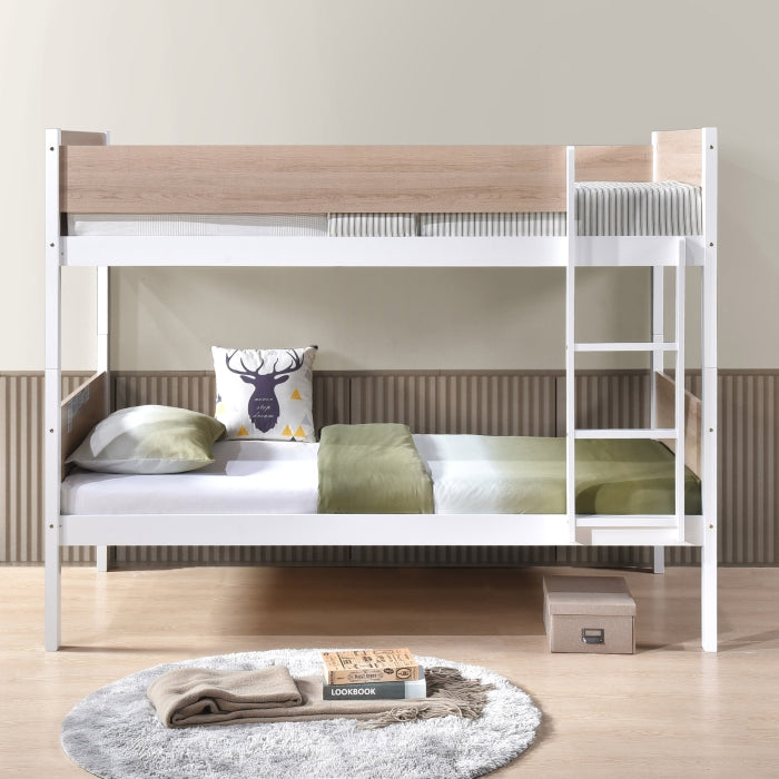 Two Tone White and Natural Twin Over Twin Convertible Bunk Bed – Milton Greens Stars - 7546 — product view 2