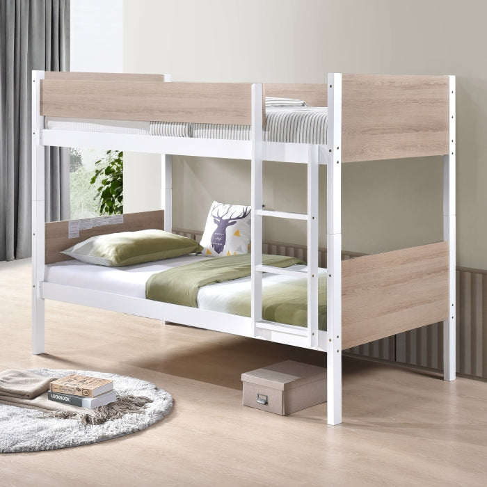 Two Tone White and Natural Twin Over Twin Convertible Bunk Bed – Milton Greens Stars - 7546 — product view 1