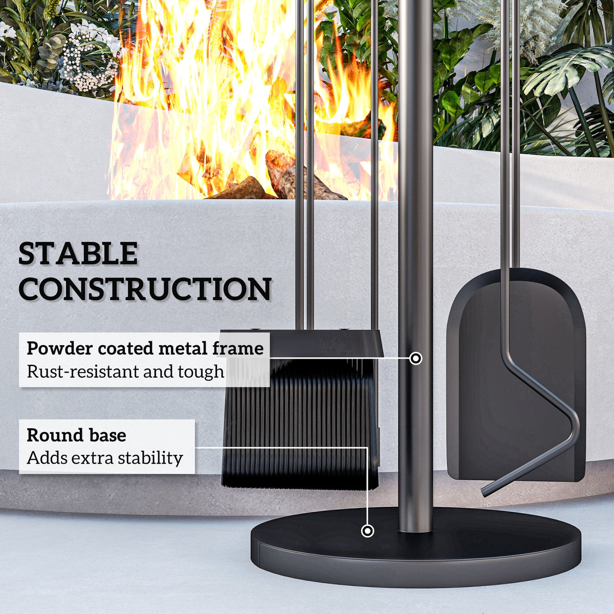 5-Piece Metal Fireplace Tool Set with Stand, Brush, Shovel, Poker & Tongs, Black — product view 7