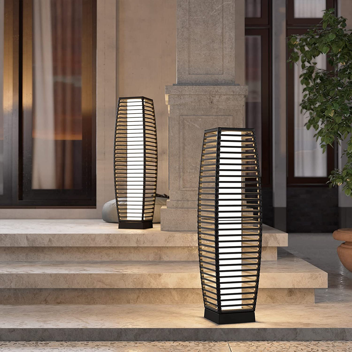 LOUNGE YARD Outdoor Solar-Powered Crossover Woven Resin Wicker Floor Lamp — product view 6