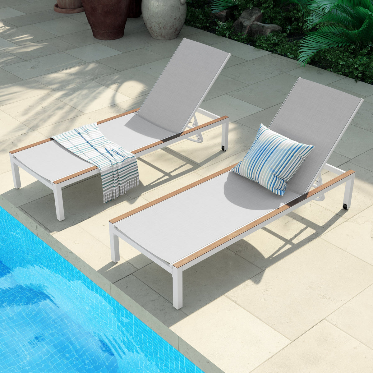 LOUNGE YARD Outdoor Mesh Sling Chaise Lounge with Wheels & Adjustable Backrest — product view 3