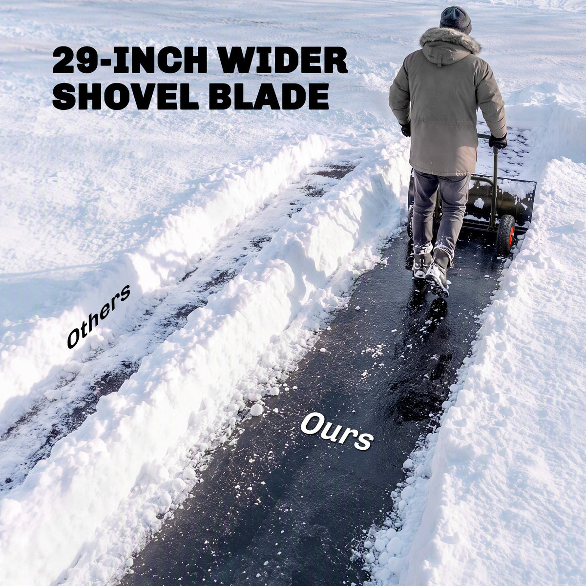 Heavy-Duty Metal Snow Pusher with Wheels & Adjustable Handle, 29" x 16.5" Black — product view 6