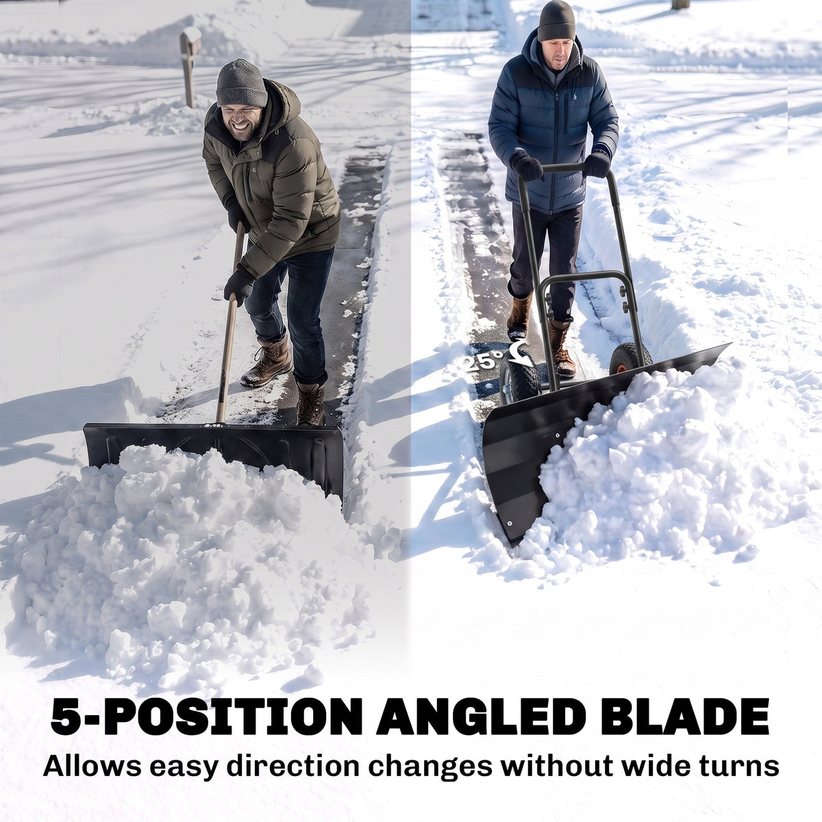 Heavy-Duty Metal Snow Pusher with Wheels & Adjustable Handle, 29" x 16.5" Black — product view 7