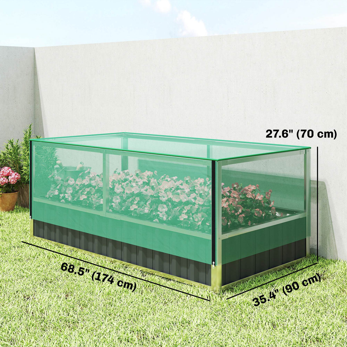5.7 x 3 x 2.3ft Steel Raised Garden Bed with Cover and Gloves, Dark Grey — product view 5