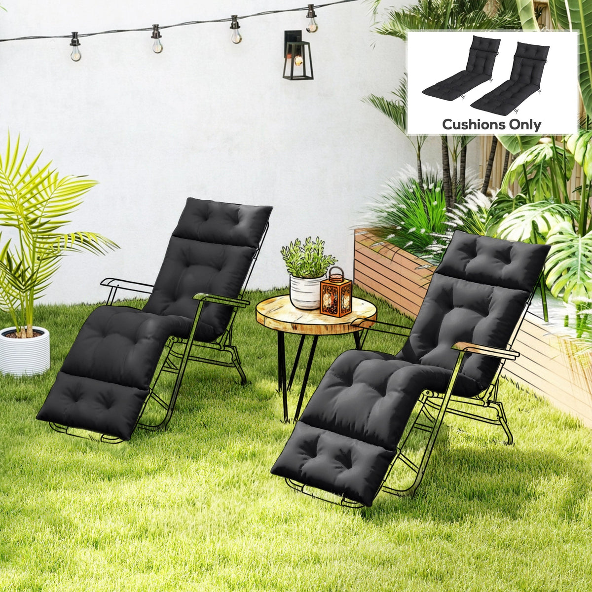 190x56x10cm Sun Lounger Cushions Set of 2 for Loungers, 220gsm UPF20+ Black — product view 3