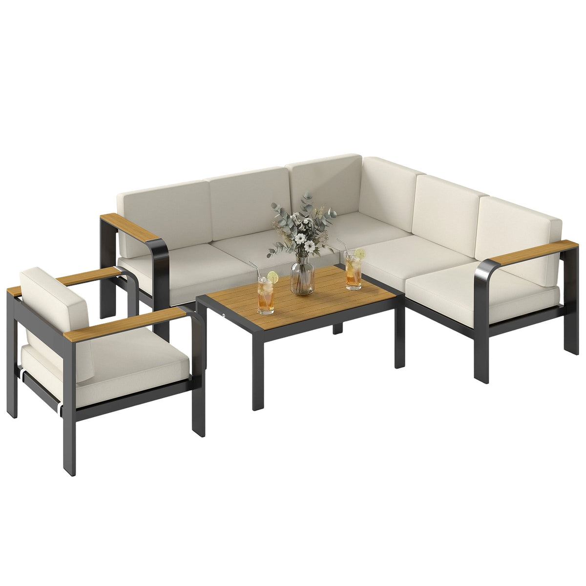 3-Piece Garden Corner Sofa Set with Aluminum Frame and Olefin Cushions, Beige — product view 1