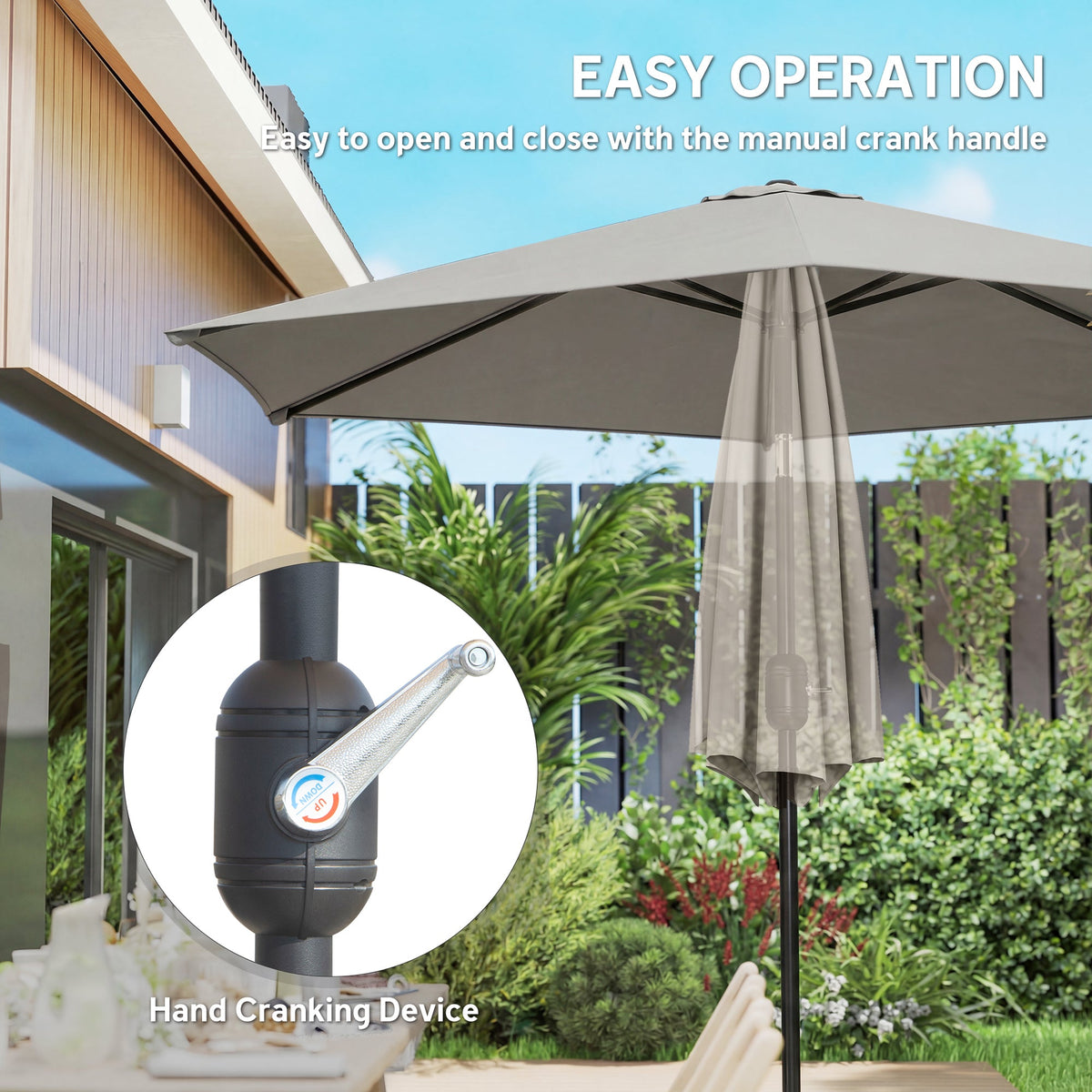 2.6 m Garden Parasol with Tilt, Crank, Vent & Aluminium Pole, Light Grey — product view 6