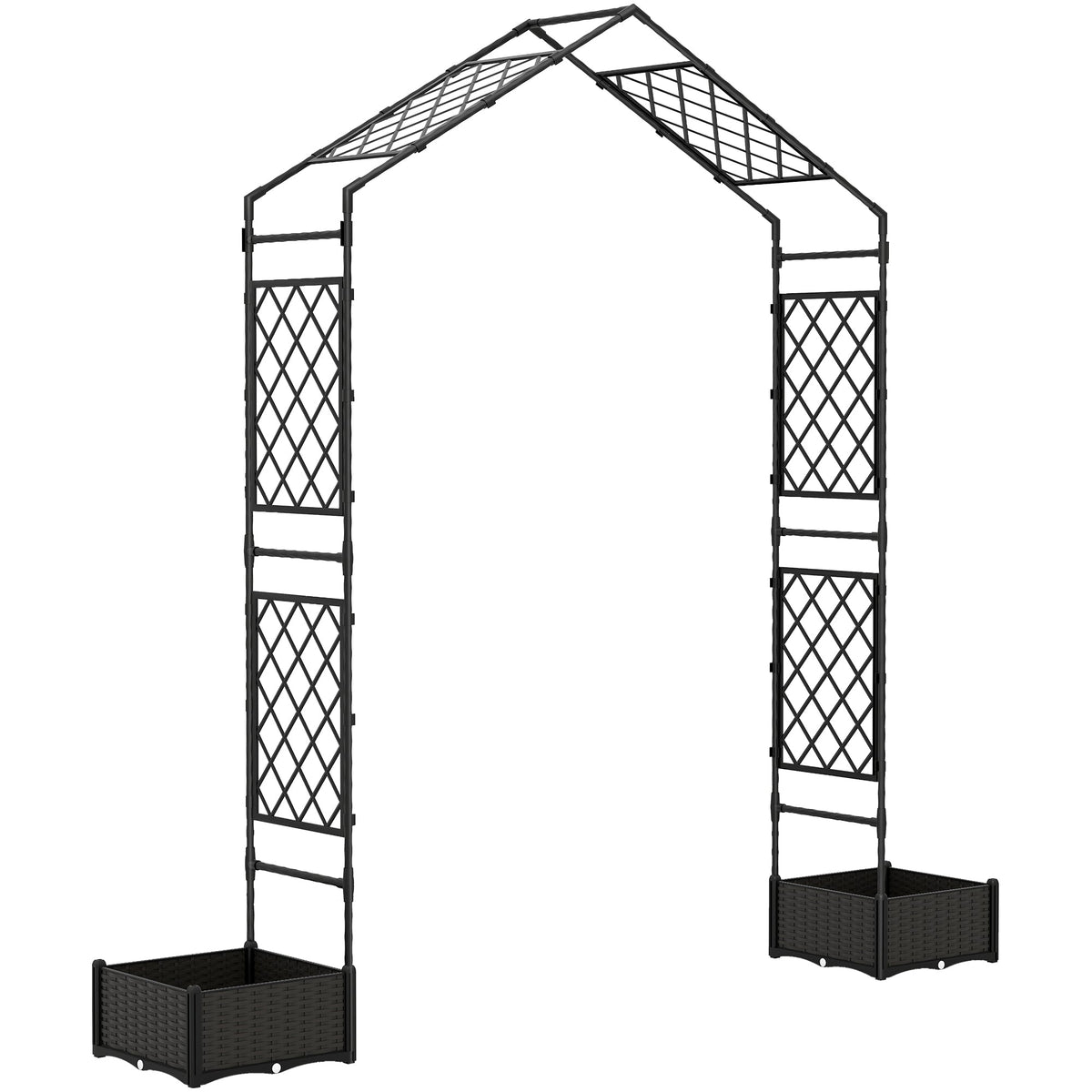 7.3ft Garden Arch with 2 Planter Boxes for Climbing Plants, Black — product view 2