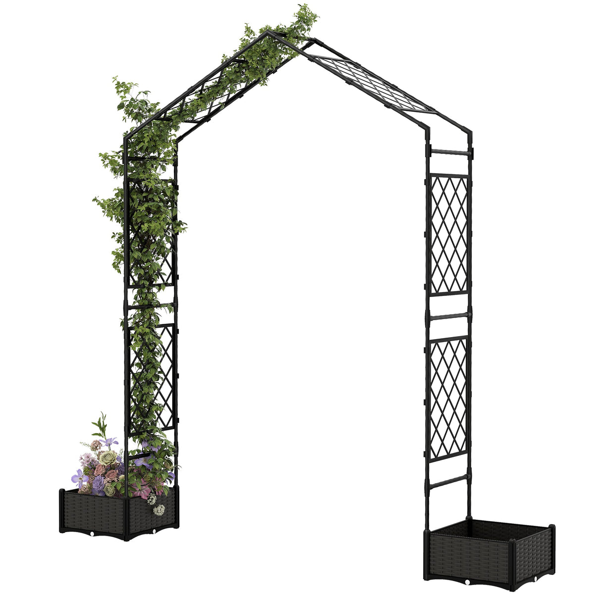 7.3ft Garden Arch with 2 Planter Boxes for Climbing Plants, Black — product view 1
