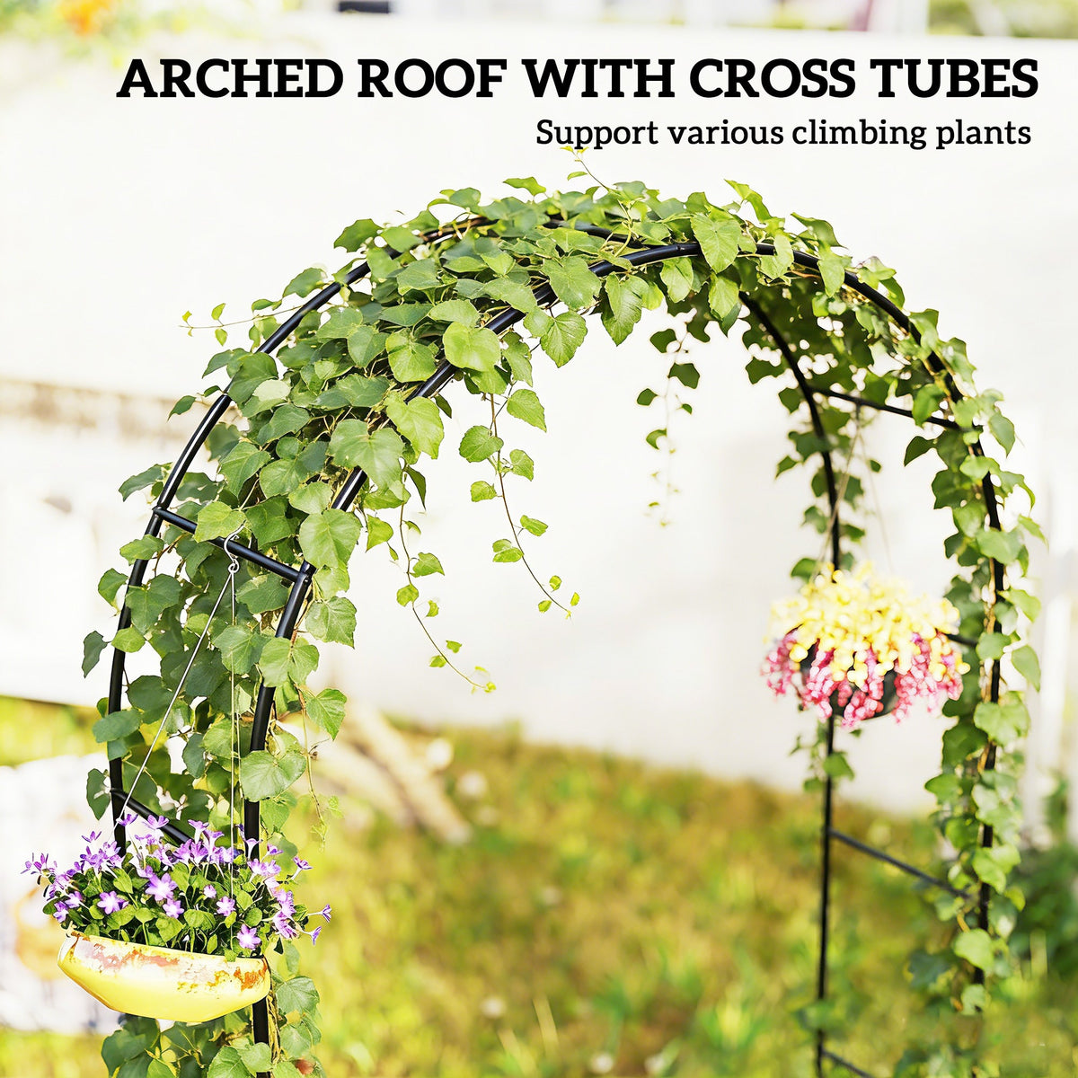 8 ft Steel Garden Arch Trellis with Base, Black — product view 6
