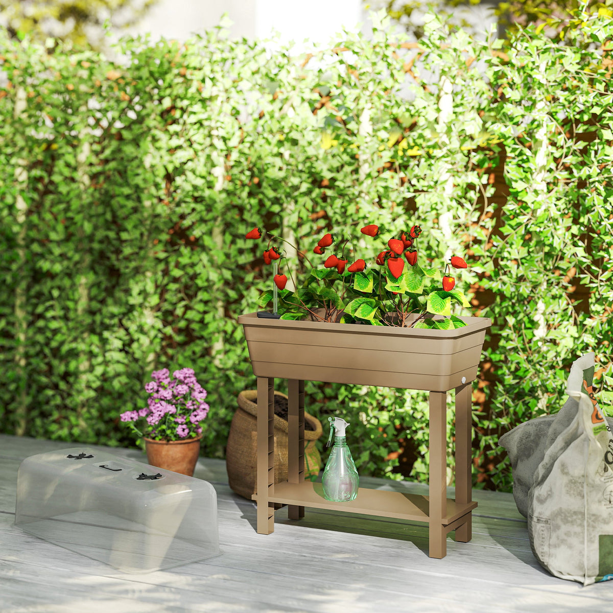 41L Self-Watering Raised Garden Bed with Lid and Shelf, Brown — product view 4