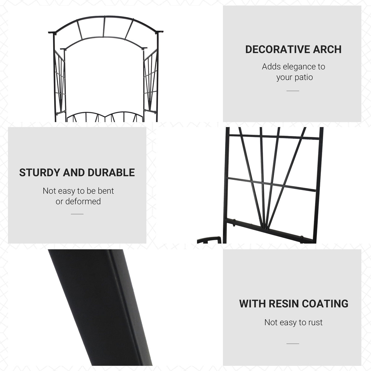 2 Seater Metal Garden Bench with Arch for Climbing Plants, Black — product view 7