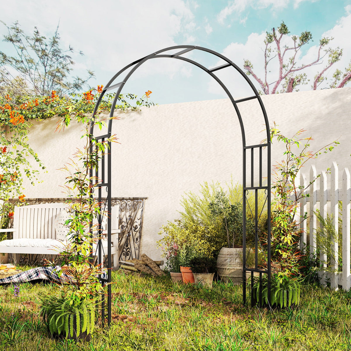 7.3ft Steel Garden Arch Trellis for Climbing Plants Roses Wisteria Vines, Black — product view 4