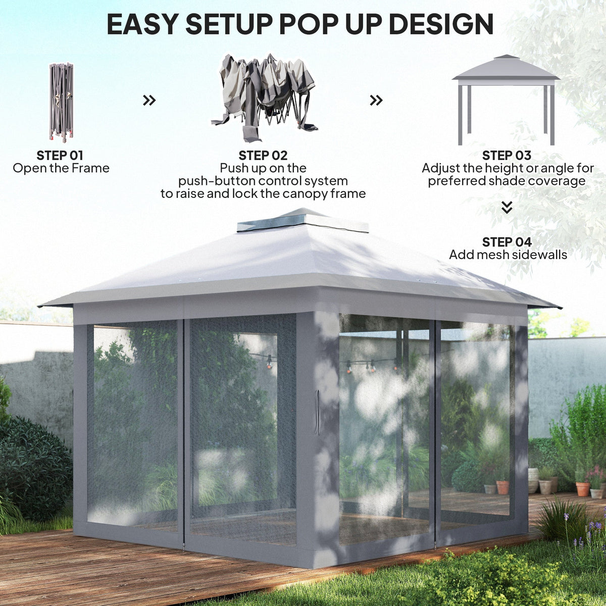 11' x 11' Pop Up Canopy with Double Roof and Mesh Sidewalls, Light Grey — product view 7