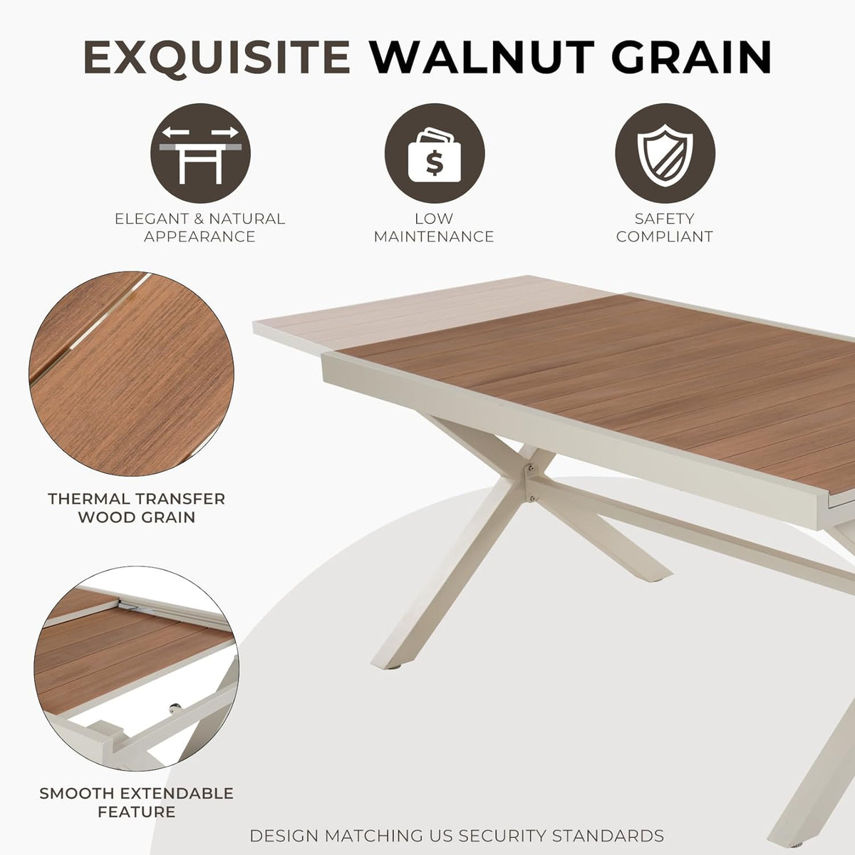 LOUNGE YARD Outdoor Dining Set, Extendable Table with Extra-Wide Foldable Chairs — product view 5