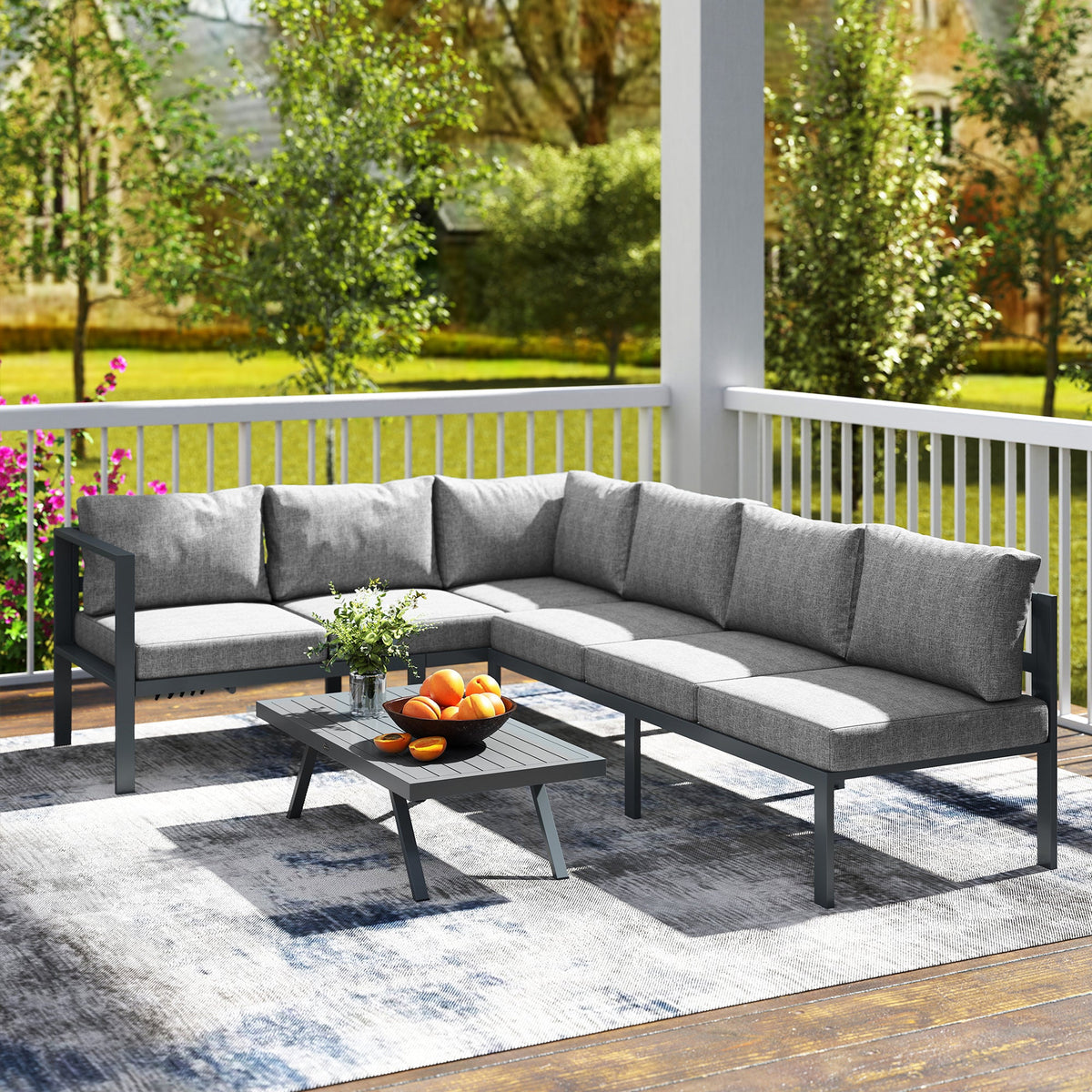 3 Piece Aluminium Corner Lounge Set with Adjustable Backrest, Dark Grey — product view 4