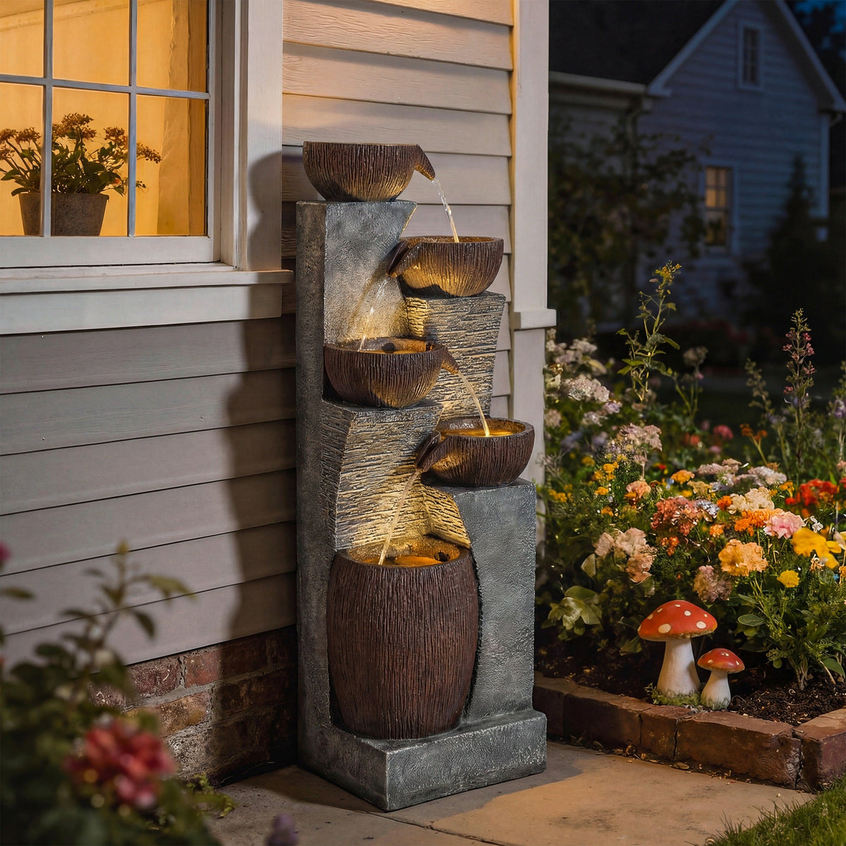 51.2" 5-Tier Water Fountain with LED Lights and Adjustable Flow, Gray/Brown — product view 4
