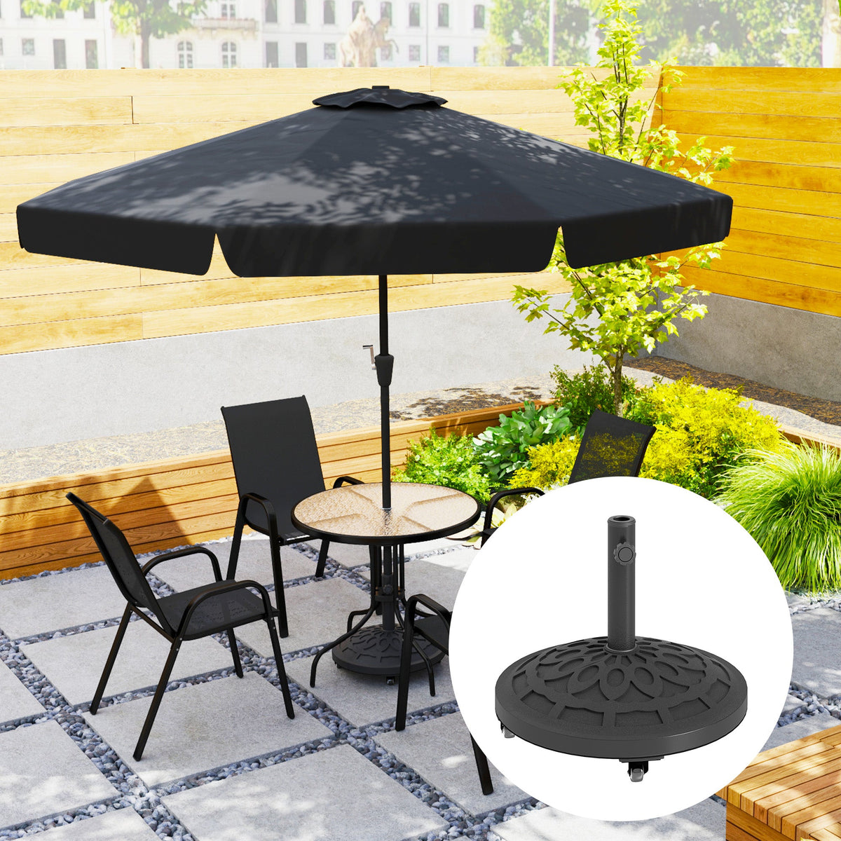 46 lbs Patio Umbrella Base with Wheels, Black — product view 4