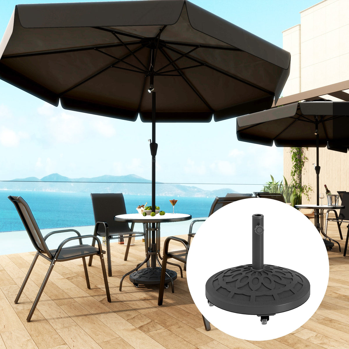 46 lbs Patio Umbrella Base with Wheels, Black — product view 3