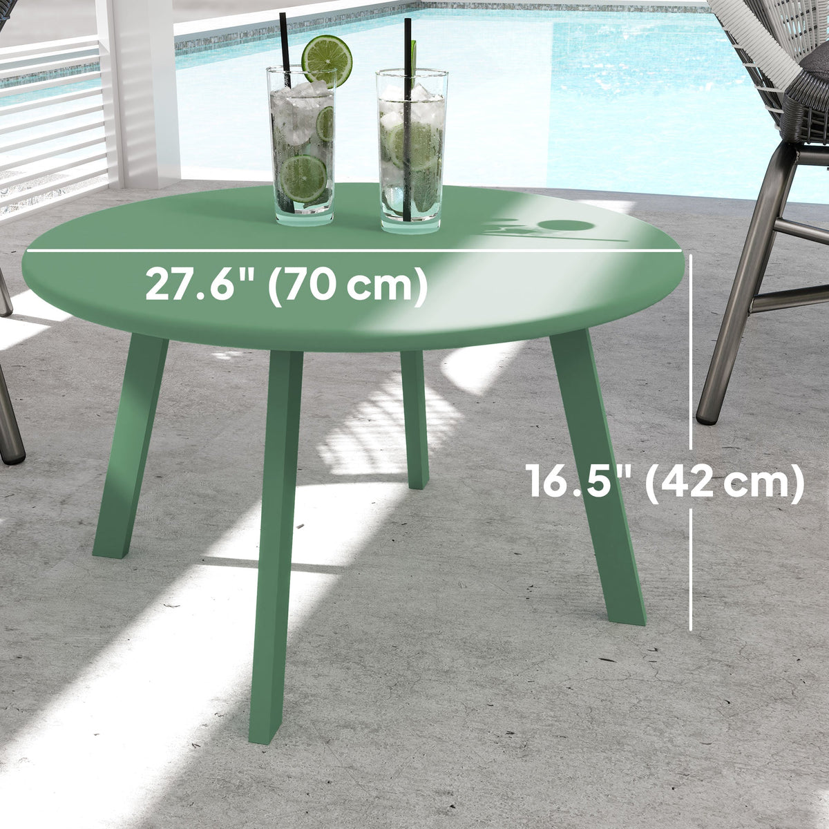 36" Round Patio Coffee Table with Metal Frame, Green — product view 5