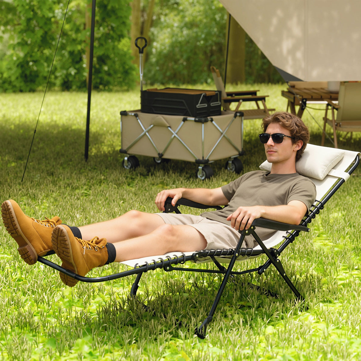 Zero Gravity Chair with 5-Position Backrest and Headrest, Beige — product view 4