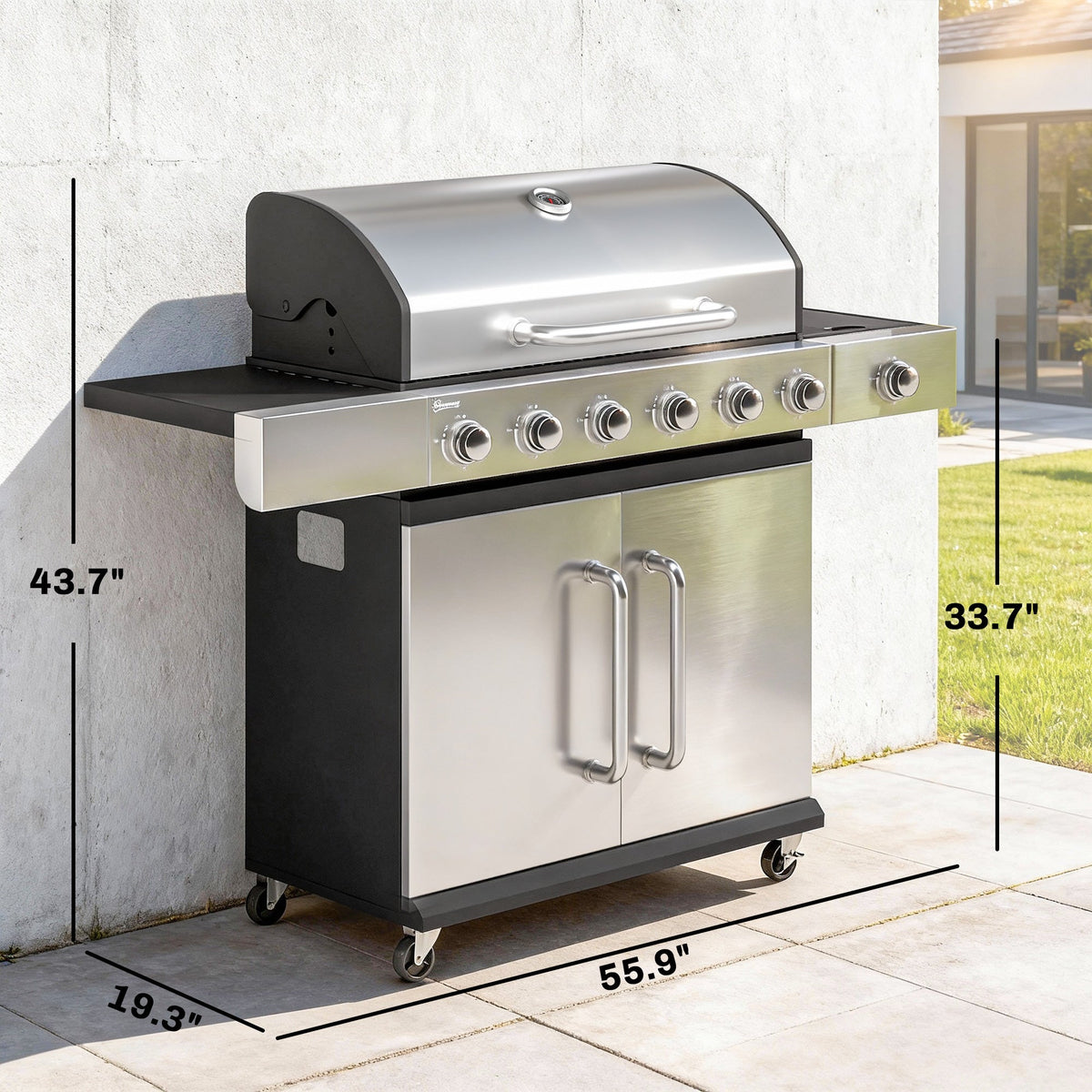6 Burner Propane Gas Grill with Side Burner, 63,000 BTU , Warming Rack & Cabinet — product view 5