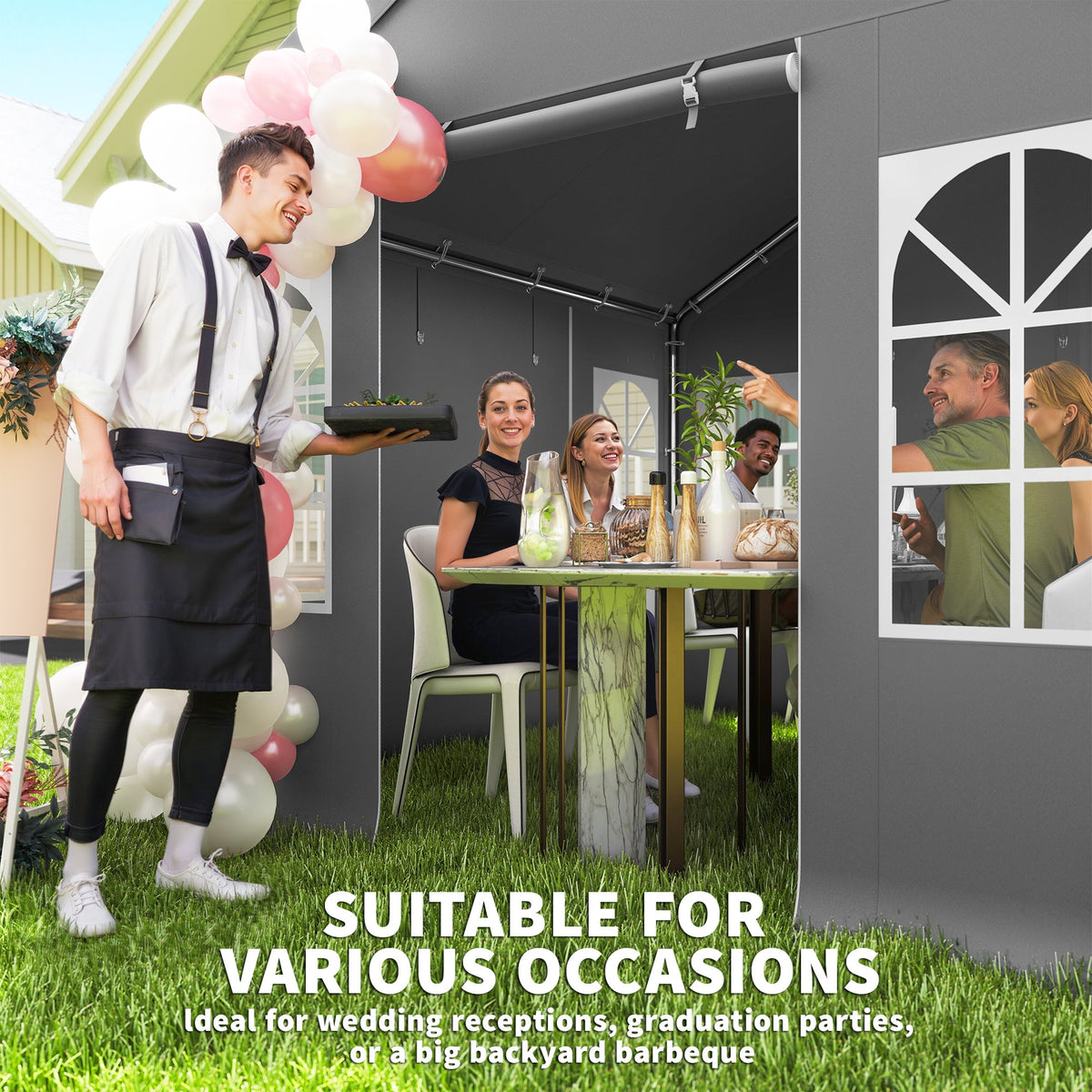 3 x 3 m Heavy Duty Garden Gazebo with Sides, Windows & 4 Weight Bags, Grey — product view 6