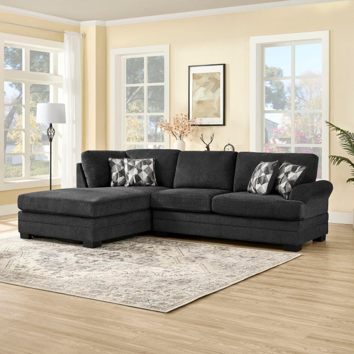 Black Chenille Fabric Reversible Chaise Sectional Sofa – 8043 — product view 1