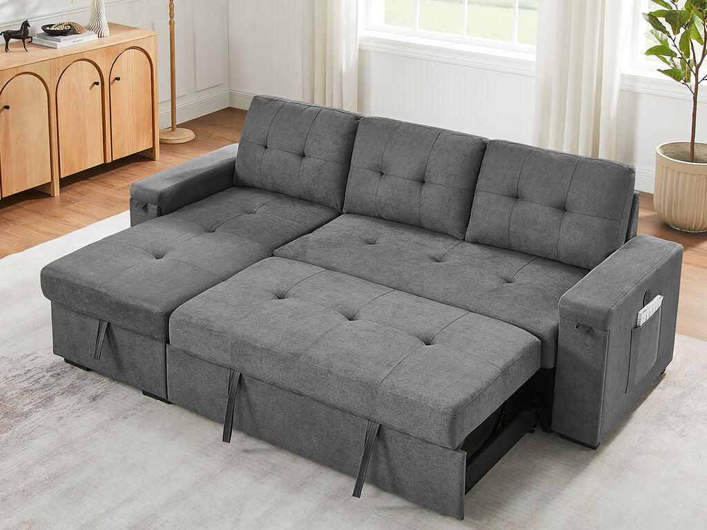 81395GY Toby Grey Woven Fabric Convertible Sectional Sofa with Pop-Up Sleep Area, Storage Chaise & USB Charging — product view 5