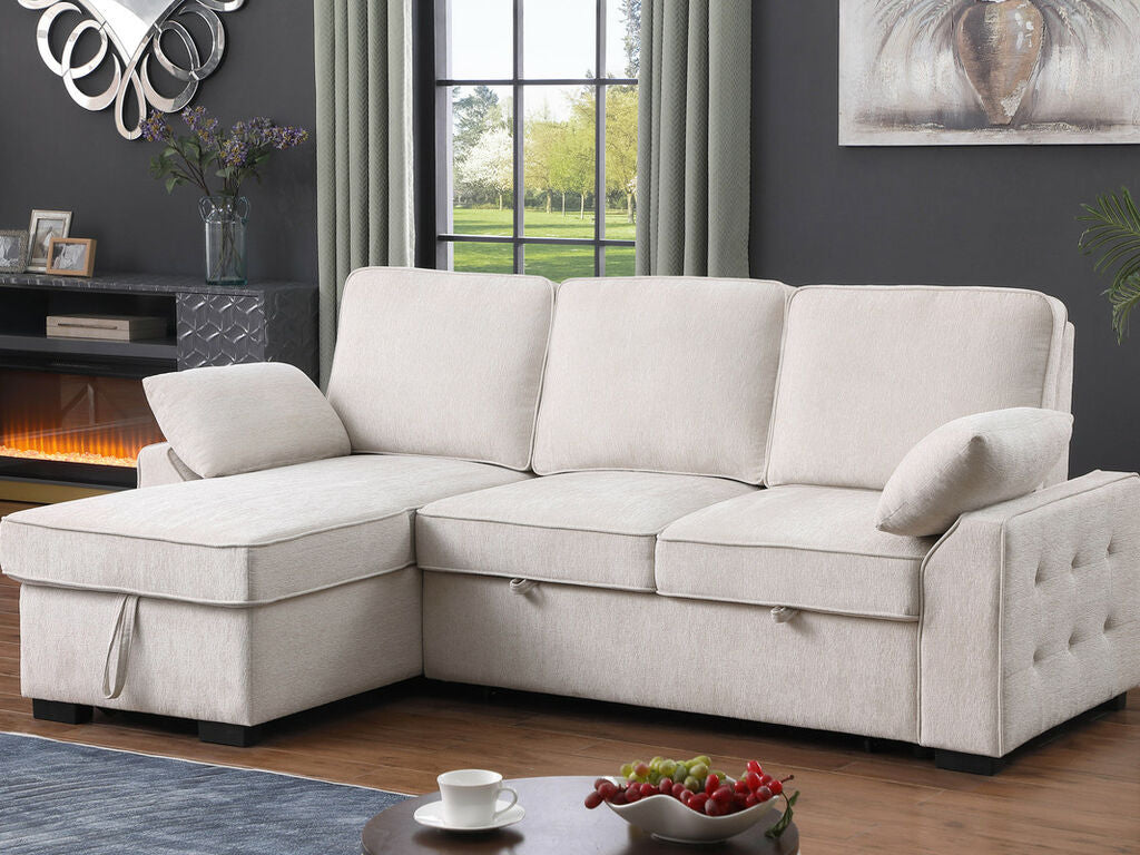 81442 Mackenzie Beige Chenille Fabric Convertible Sectional Sofa with Pop-Up Sleep Area, Storage Chaise & USB Charging — product view 5