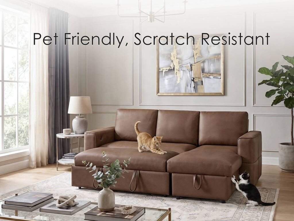George 95" Caramel Performance Fabric Convertible Sleeper Sectional with Storage Chaise & USB Charging – 81567 — product view 4