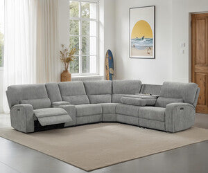 81610-6PC Anthony 6-Piece Light Grey Chenille Power Reclining Sectional with USB Charging — product view 1