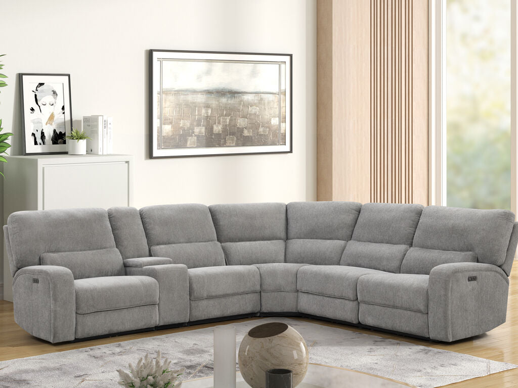 81610-6PC Anthony 6-Piece Light Grey Chenille Power Reclining Sectional with USB Charging — product view 3