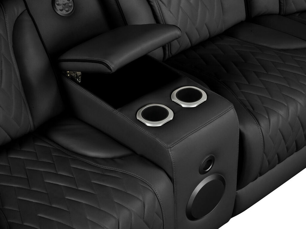 Jazz Fortuner Black Faux Leather 3-Piece Power Motion Sectional Sofa with LED, Wireless Charging & Bluetooth – 81642 — product view 3