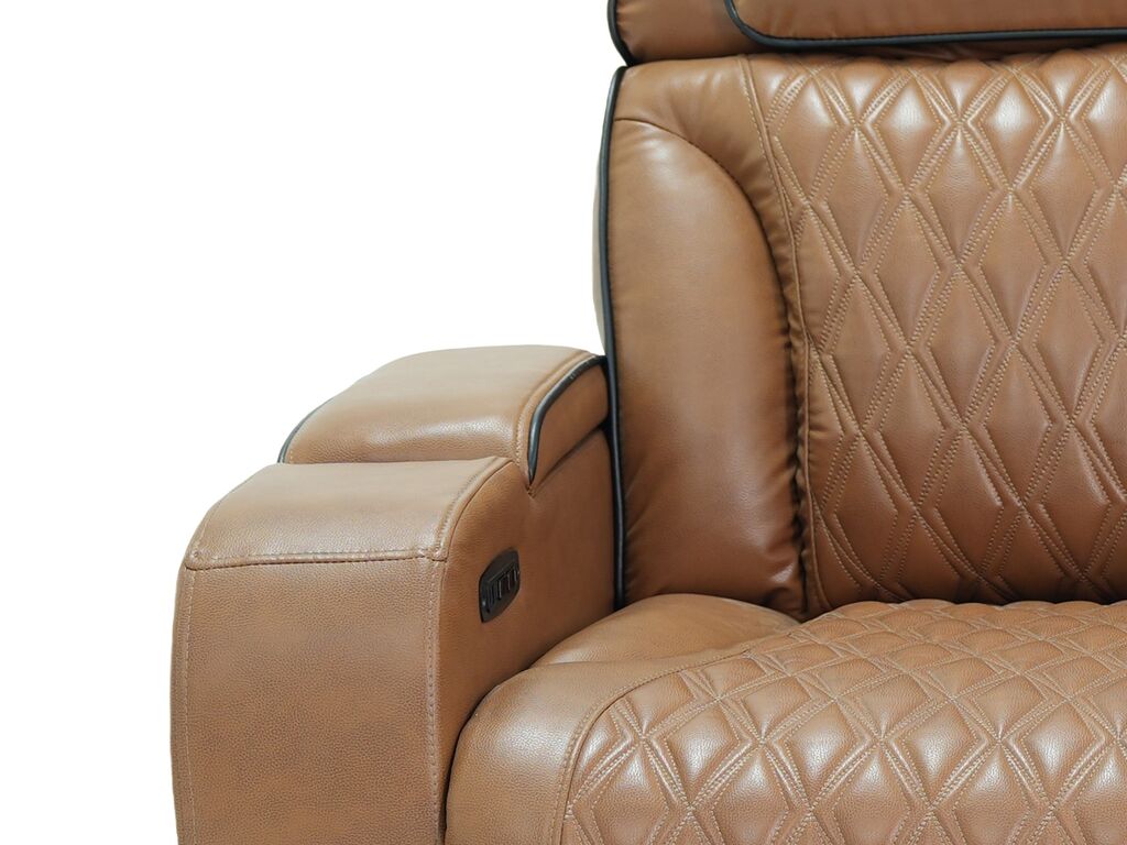 Jazz Fortuner Light Brown Faux Leather 3-Piece Power Motion Sectional Sofa with LED, Wireless Charging & Bluetooth – 81644 — product view 4