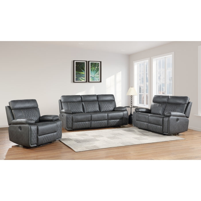 3-Piece Grey Faux Leather Sofa, Loveseat & Recliner Set with Motion Recliners – 8193-3PC — product view 1