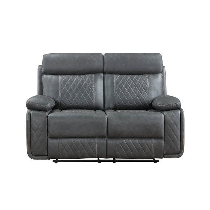 3-Piece Grey Faux Leather Sofa, Loveseat & Recliner Set with Power Motion Recliners – 8195-3PC — product view 4