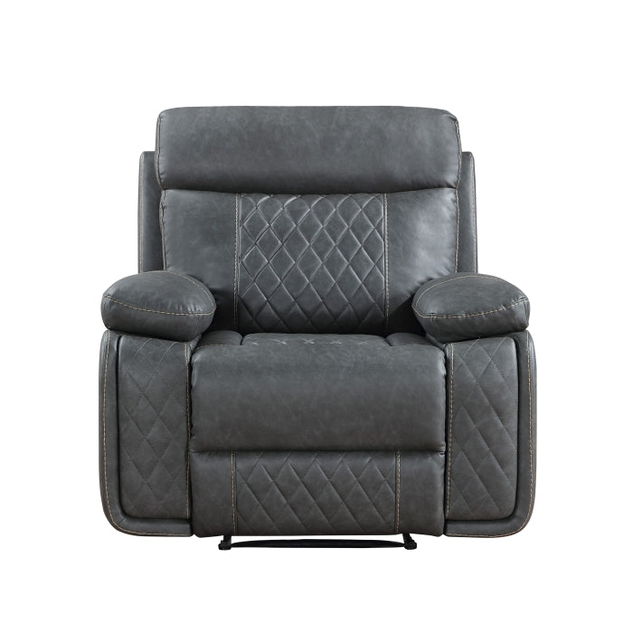 3-Piece Grey Faux Leather Sofa, Loveseat & Recliner Set with Power Motion Recliners – 8195-3PC — product view 7