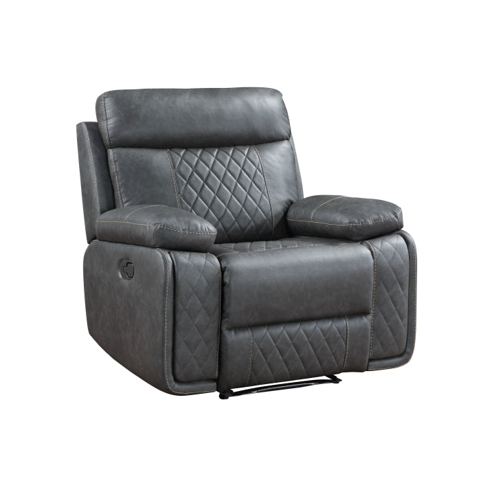 3-Piece Grey Faux Leather Sofa, Loveseat & Recliner Set with Motion Recliners – 8193-3PC — product view 6