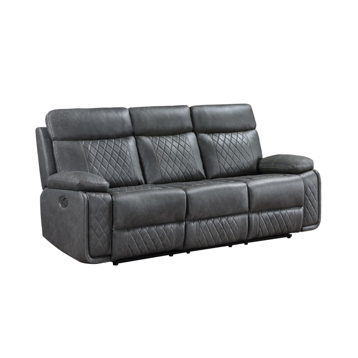 3-Piece Grey Faux Leather Sofa, Loveseat & Recliner Set with Motion Recliners – 8193-3PC — product view 2