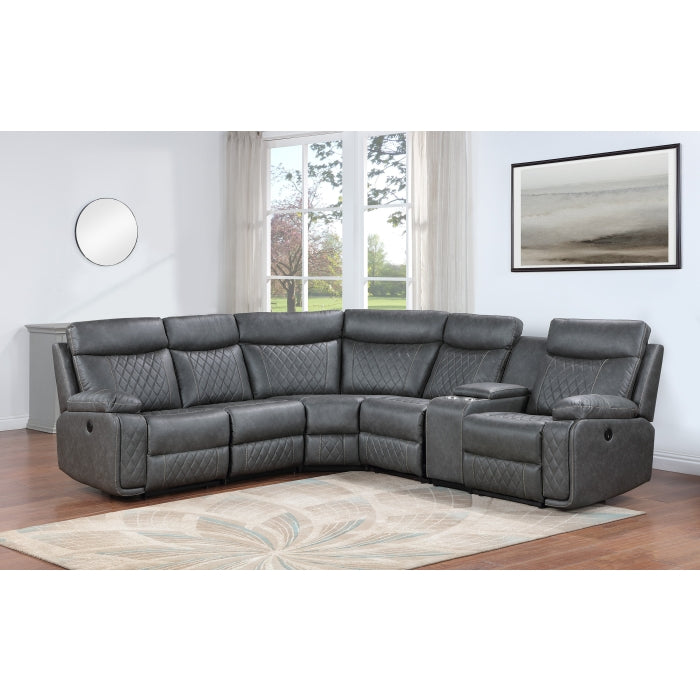 3-Piece Grey Faux Leather Recliner Sectional Sofa with Consoles – 8196 — product view 1