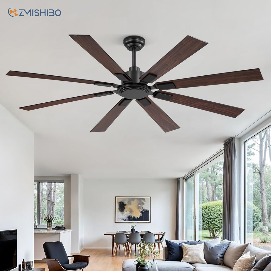 Large Ceiling Fan No Light 8-Blade Reversible DC Motor 6-Speed Indoor Outdoor Patio Living Room Garage — 52 to 72 Inch — product view 7