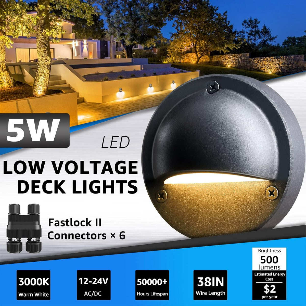 Low Voltage LED Deck Step Lights Warm White 2700K IP65 Outdoor Stair Lighting — 4, 6, 10 & 12-Pack — product view 6