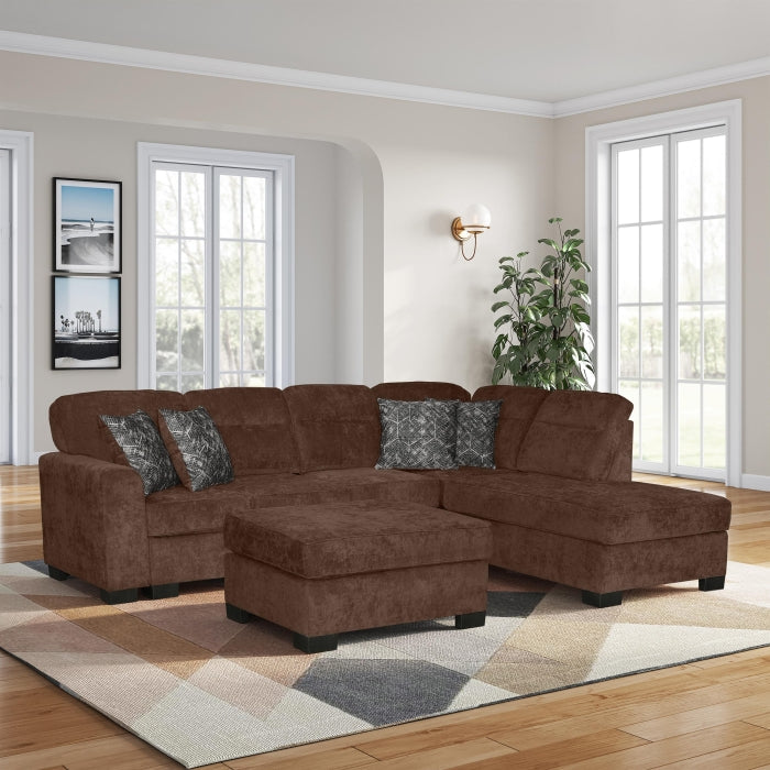 Milton Greens Stars Brown Chenille RAF Sectional Sofa with Ottoman – 8257 — product view 1